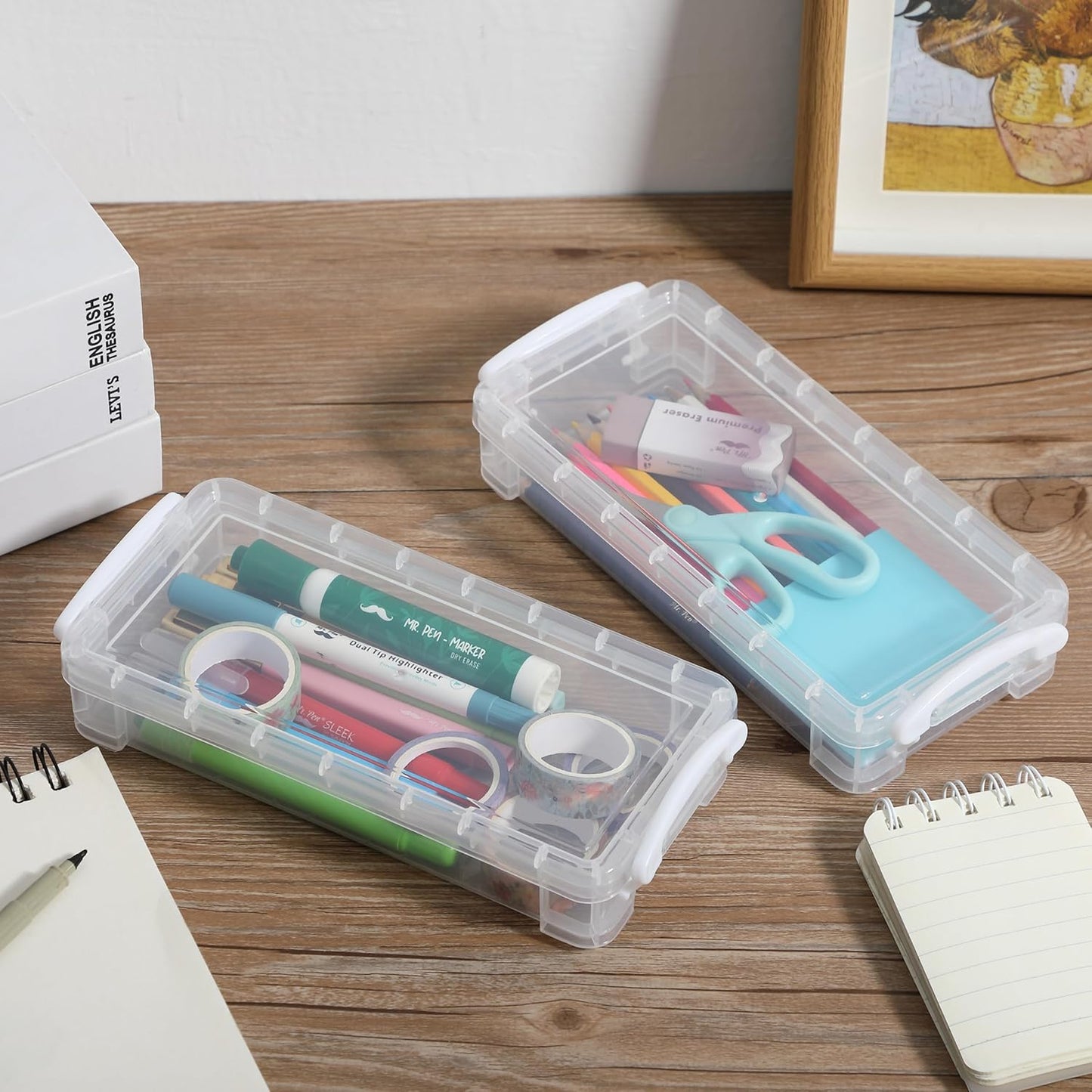 Mr. Pen- Clear Pencil Boxes, 6 Pack, Snap-Tight Lid, Crayon Box, Plastic