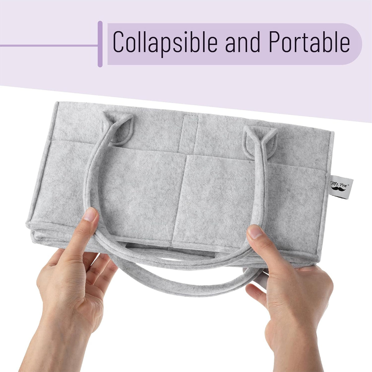 Mr. Pen- Baby Diaper Caddy Organizer, 2 Pack, Gray, Baby Caddy Organizer with Handle, Compact Size, Collapsible & Portable