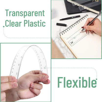 Clear Plastic Rulers Set, 3 Pack, 6”, 8”, 12”, Metric & Inch
