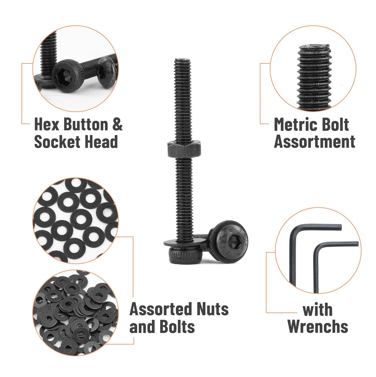 Mr. Pen- Nuts and Bolts Assortment Kit, 1590 pcs, Black M3 Screws 18 Sizes (5-35mm), Button Head and Socket Head Screws
