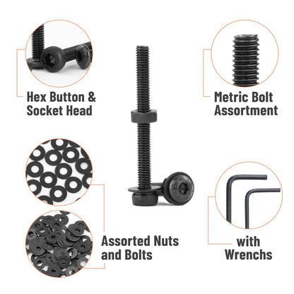 Mr. Pen- Nuts and Bolts Assortment Kit, 1590 pcs, Black M3 Screws 18 Sizes (5-35mm), Button Head and Socket Head Screws