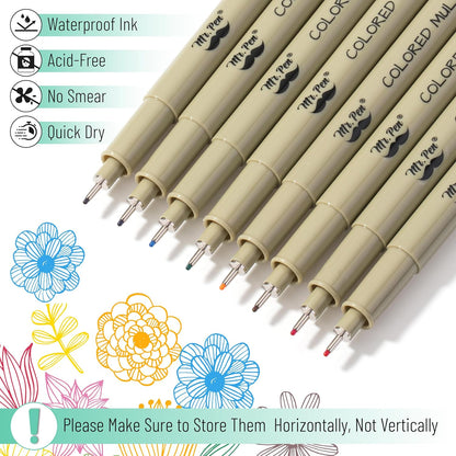 Mr. Pen- Drawing Pens for Artists, 0.5mm, 8 Pack, Colorful Artist pens, Micro Pens for Drawing