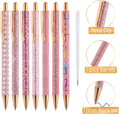 Mr. Pen- Fancy Pens for Women, Pink Paradise, 7 Black Ink Ballpoint Pens with 10 Refills, 1.0mm