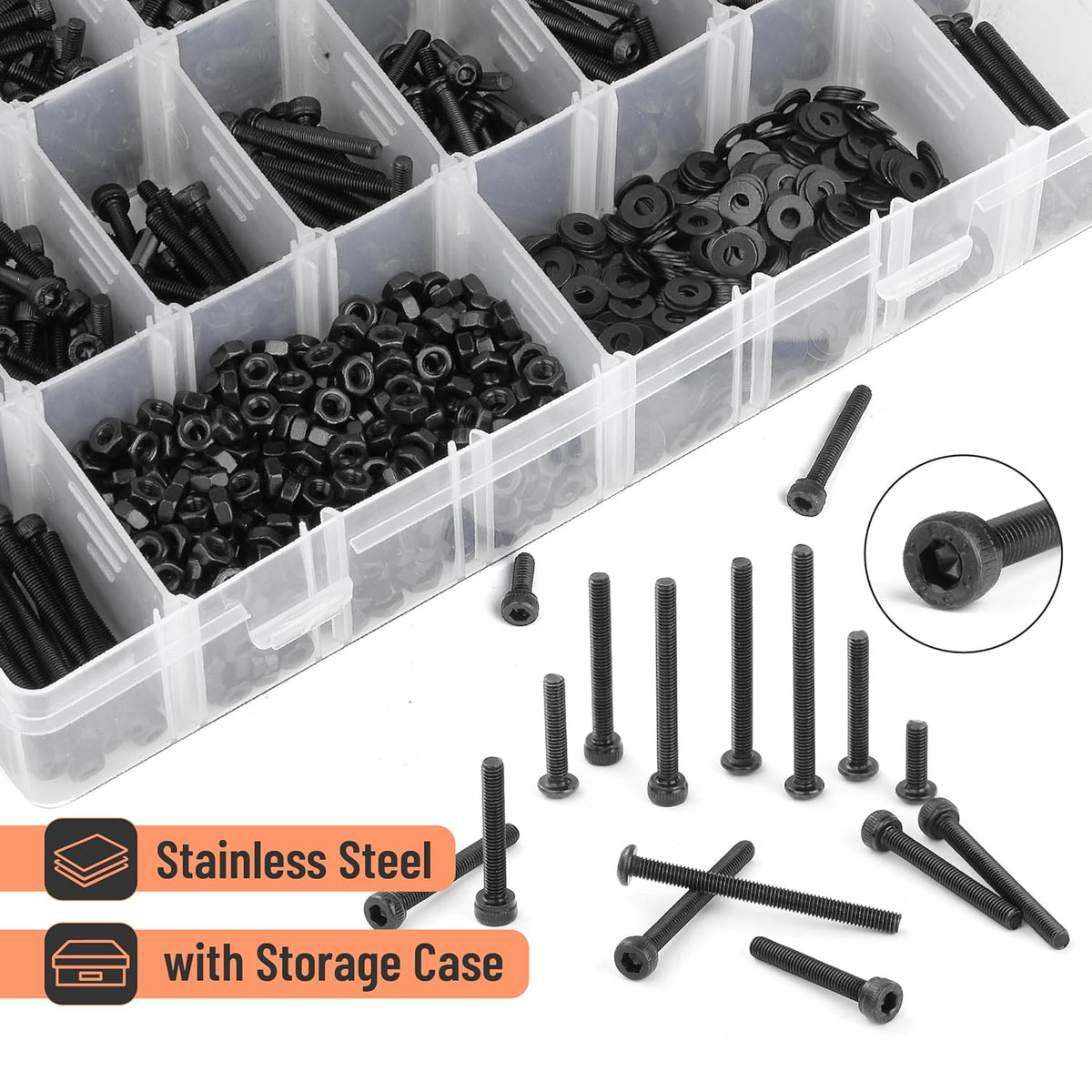 Mr. Pen- Nuts and Bolts Assortment Kit, 1590 pcs, Black M3 Screws 18 Sizes (5-35mm), Button Head and Socket Head Screws
