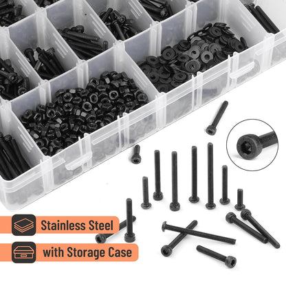 Mr. Pen- Nuts and Bolts Assortment Kit, 1590 pcs, Black M3 Screws 18 Sizes (5-35mm), Button Head and Socket Head Screws