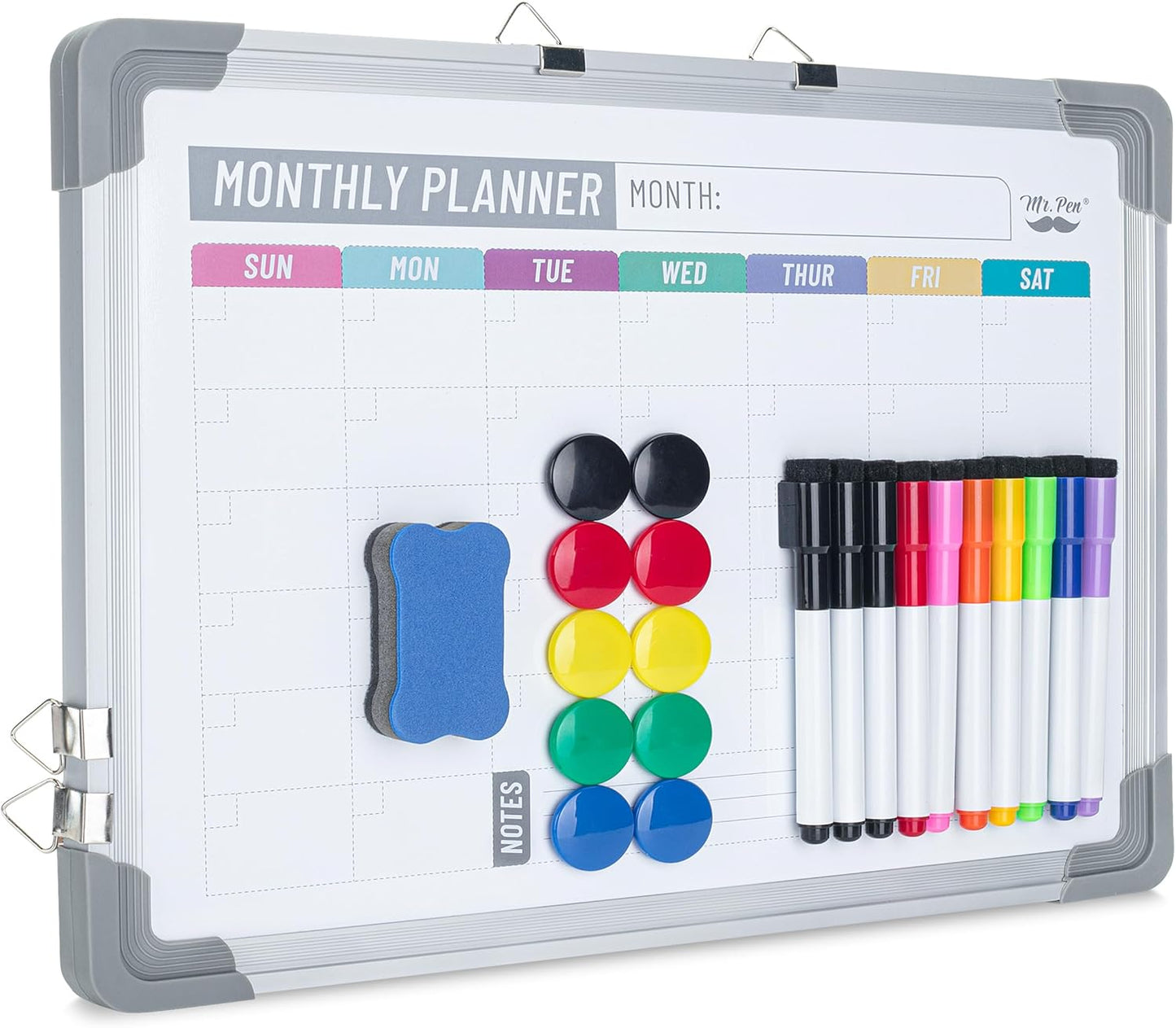 Mr. Pen- Monthly Calendar Whiteboard for Wall, 12”x16”, Double-Sided with Dry Erase Markers