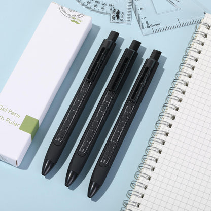 Retractable Gel Pens with Ruler, 5 Pack, Black Ink Gel Pens, Gel Pens Fine Point 0.5mm, Retractable Pens, Gel Ink Pens, Aesthetic Pens for Journaling Fine Tip Pens