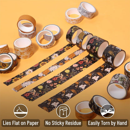 Washi Tape Set, 20 Rolls, Golden Hives Theme, Assorted Widths