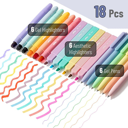 Aesthetic Highlighters and Gel Pens, 18 Pack, Gel Highlighters for Bibles, Pastel Color Highlighters, Assorted Color Gel Pens, Highlighter Pens, Pastel Color Bible Highlighter No Bleed