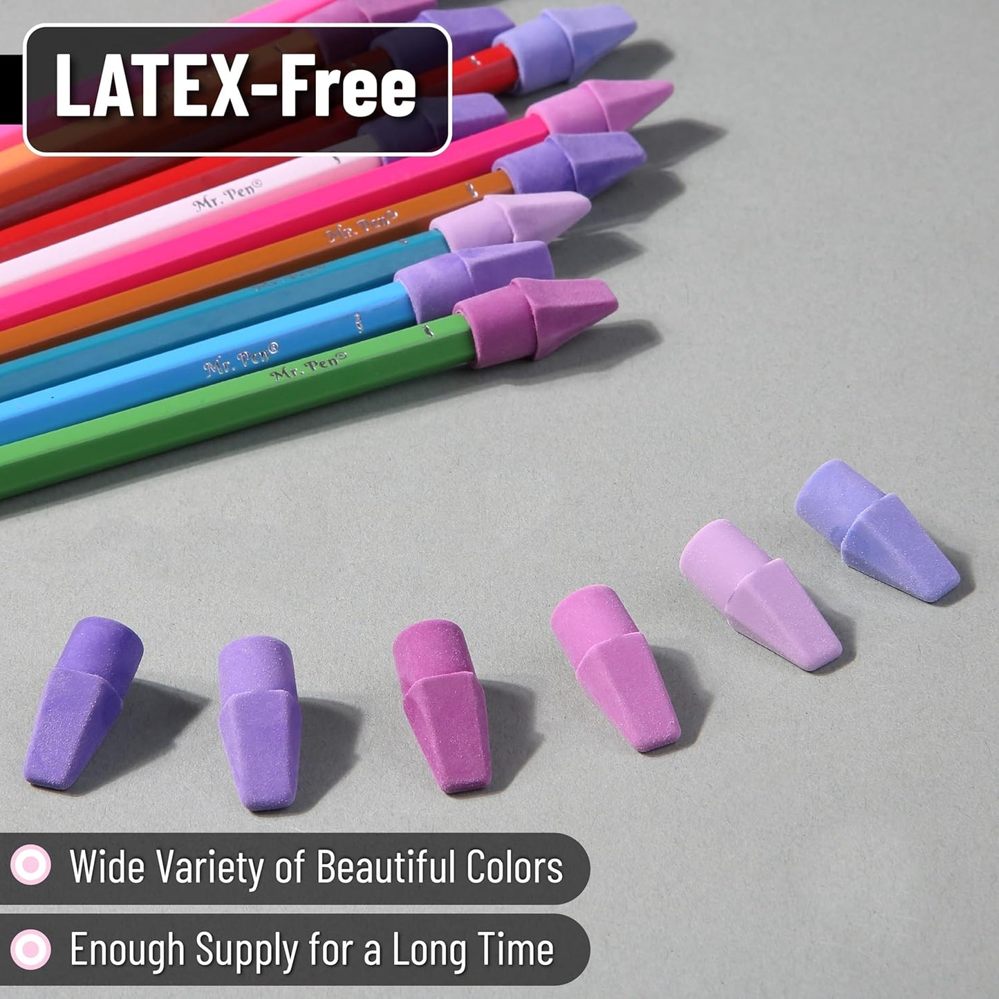 Pencil Erasers Toppers, 30 Pack, Colorful, Latex Free, No Smudge