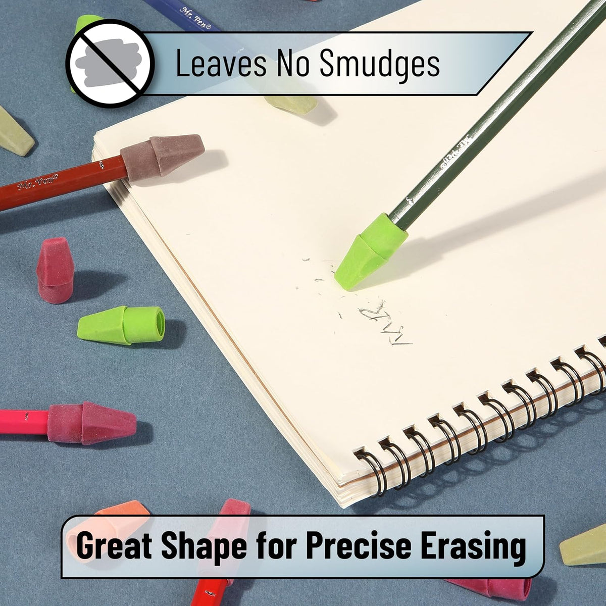 Mr. Pen- Pencil Top Erasers, 120 Pack, Latex-Free, No-Smudge