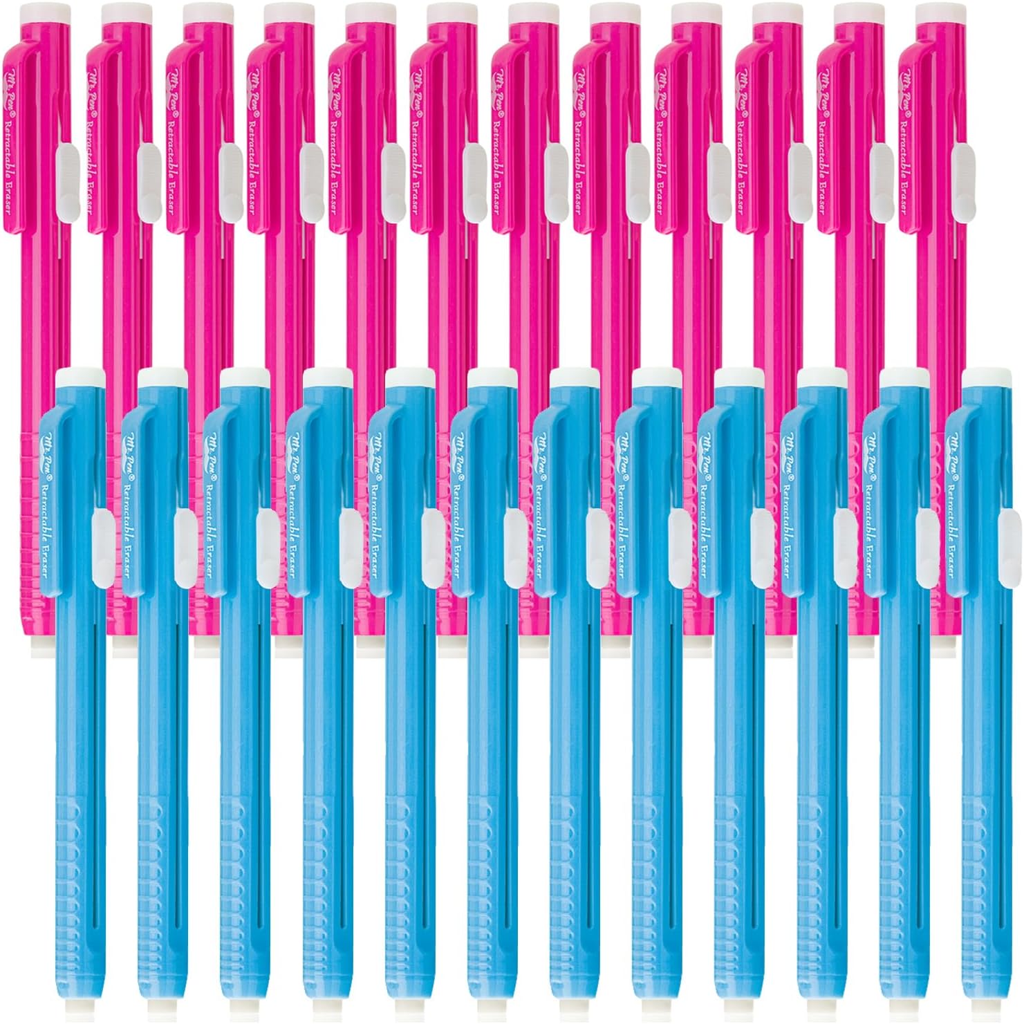 Mr. Pen Retractable Mechanical Eraser Pen, Pack of 24, Blue & Pink Ba