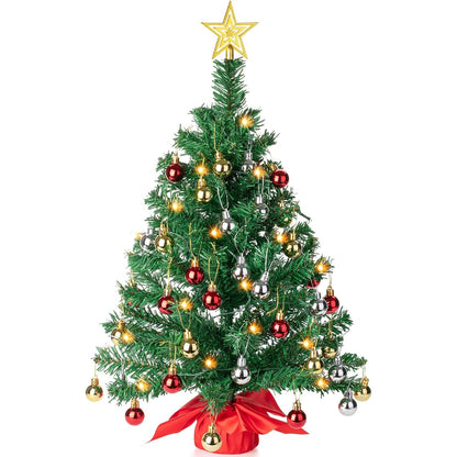 Mr. Pen- Mini Christmas Tree with 40 LED Lights, 23", Table Top Christmas Tree Small Christmas Tree with Lights and Hanging Ornaments