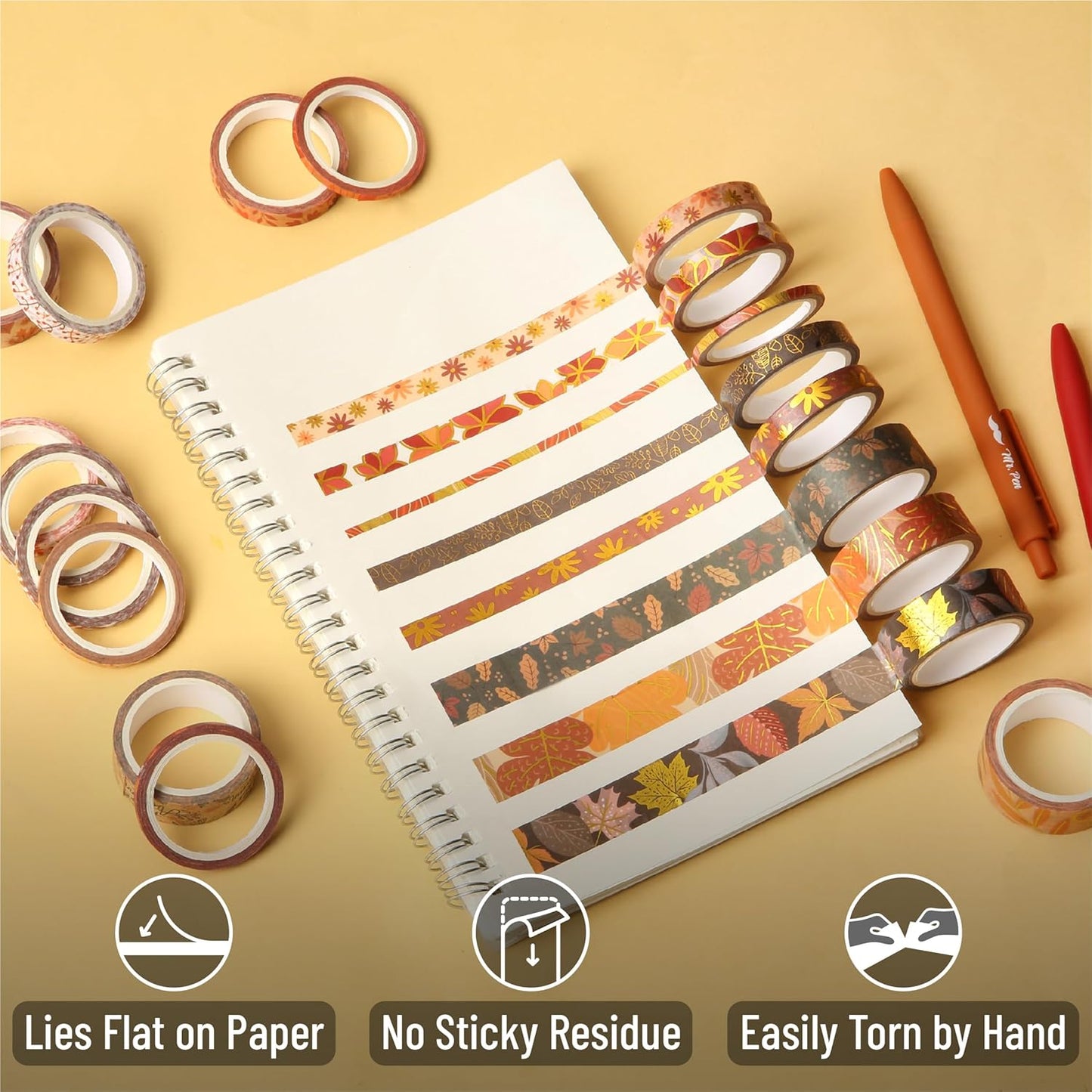 Mr. Pen- Washi Tape Set, 21 Rolls, Autumn Leaves, Decorative Tape, Washi Tapes