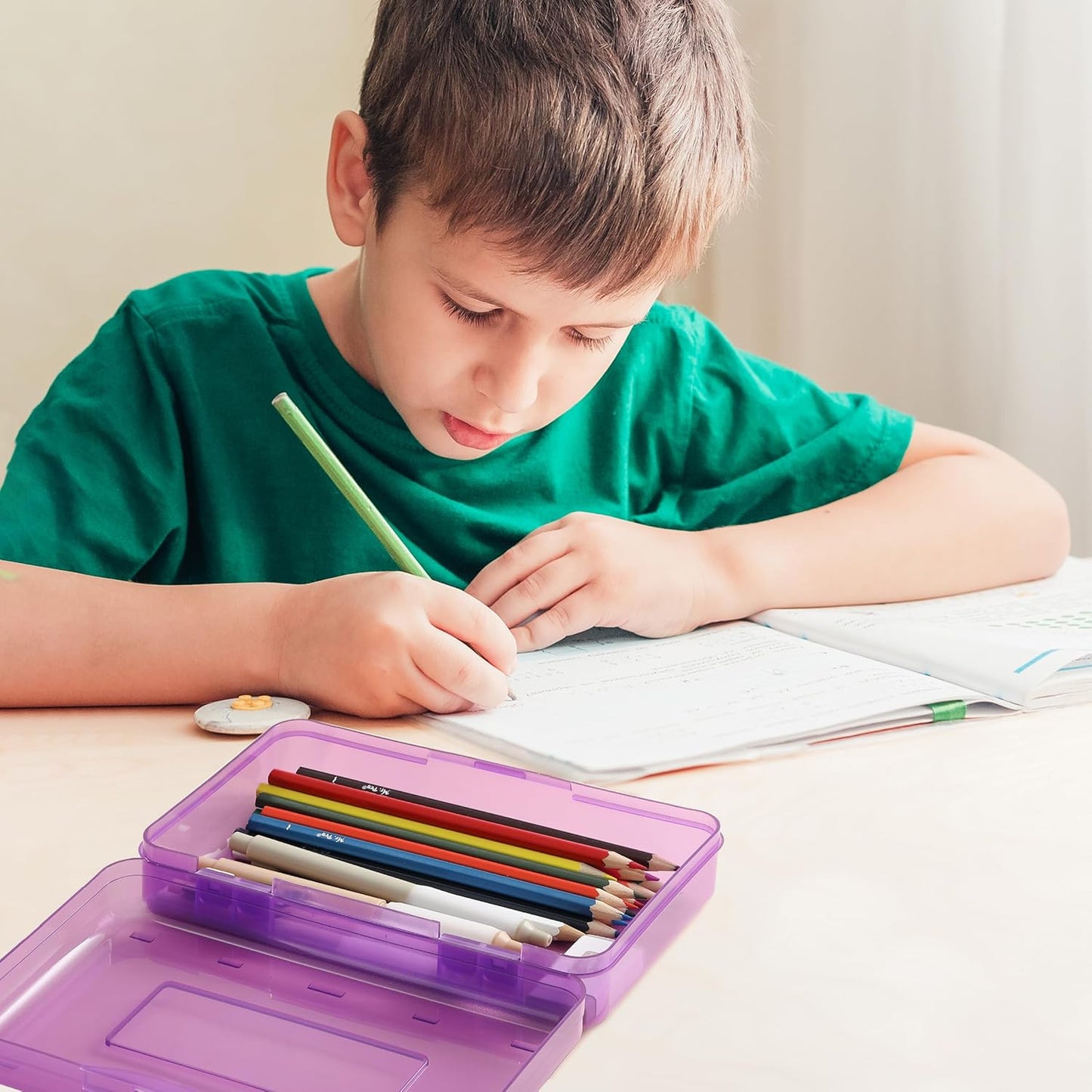 Mr. Pen- Pencil Box, 2 Pack, Purple & Orange, Plastic Pencil Box Case, Pencil Case, Crayon Box