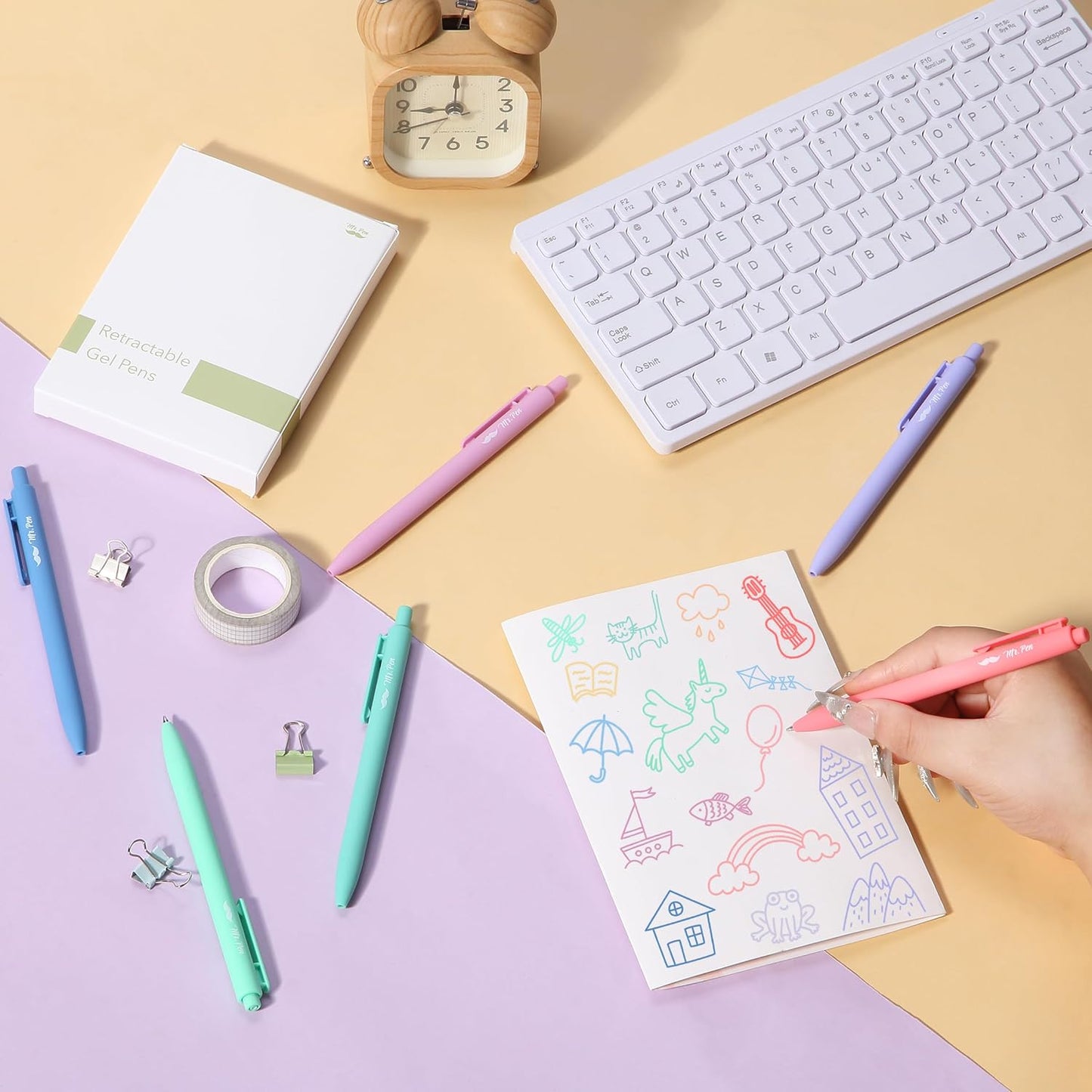 Mr. Pen- Retractable Gel Pens, 10 Pack, Color Ink Gel Pens Fine Point, Pastel Colors, 0.7mm Gel Pens Fine Point, Retractable Pens