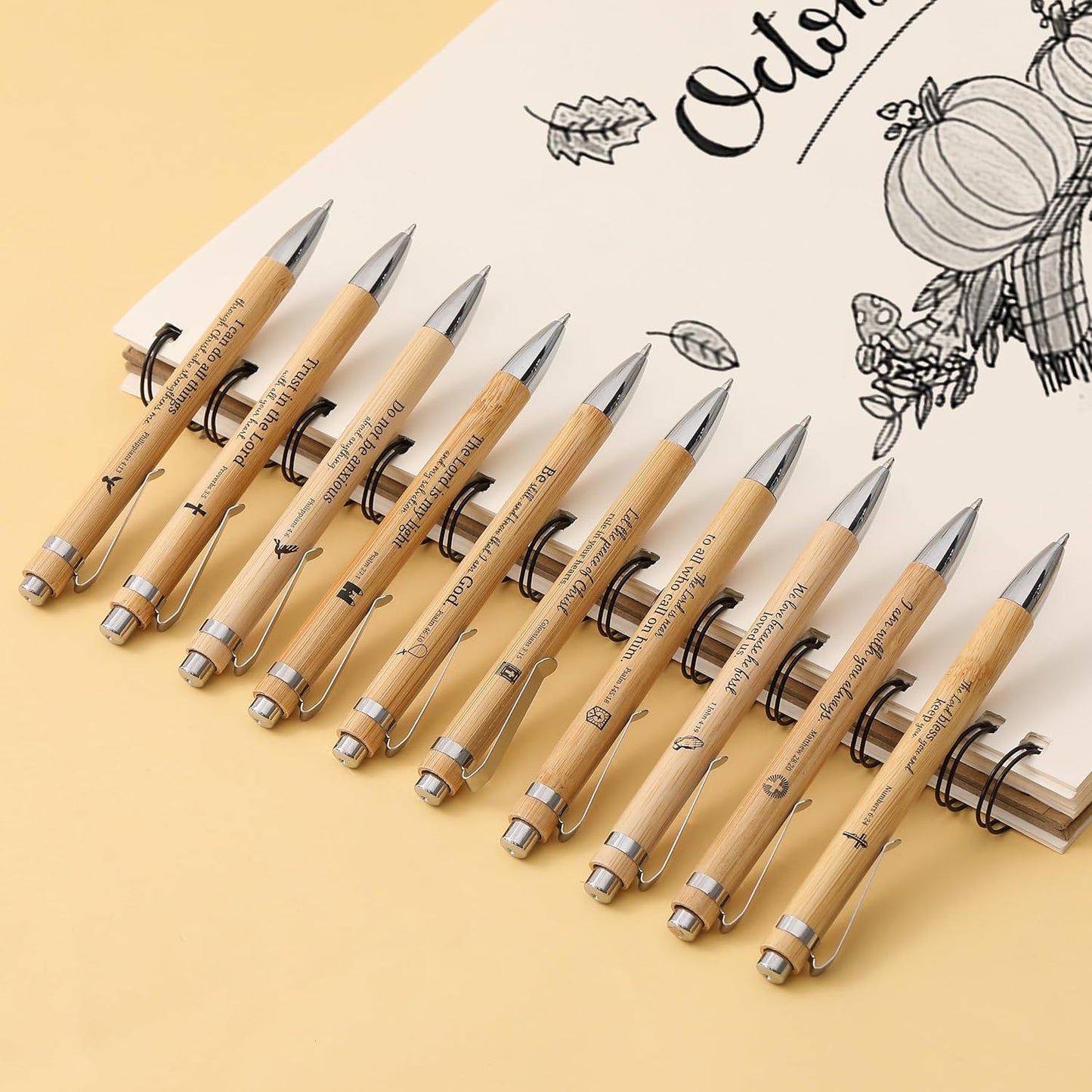 Mr. Pen- Bible Verse Pens, 50 Pack, Retractable Bamboo Pen, Black Ink, Christian Pens for Women Men