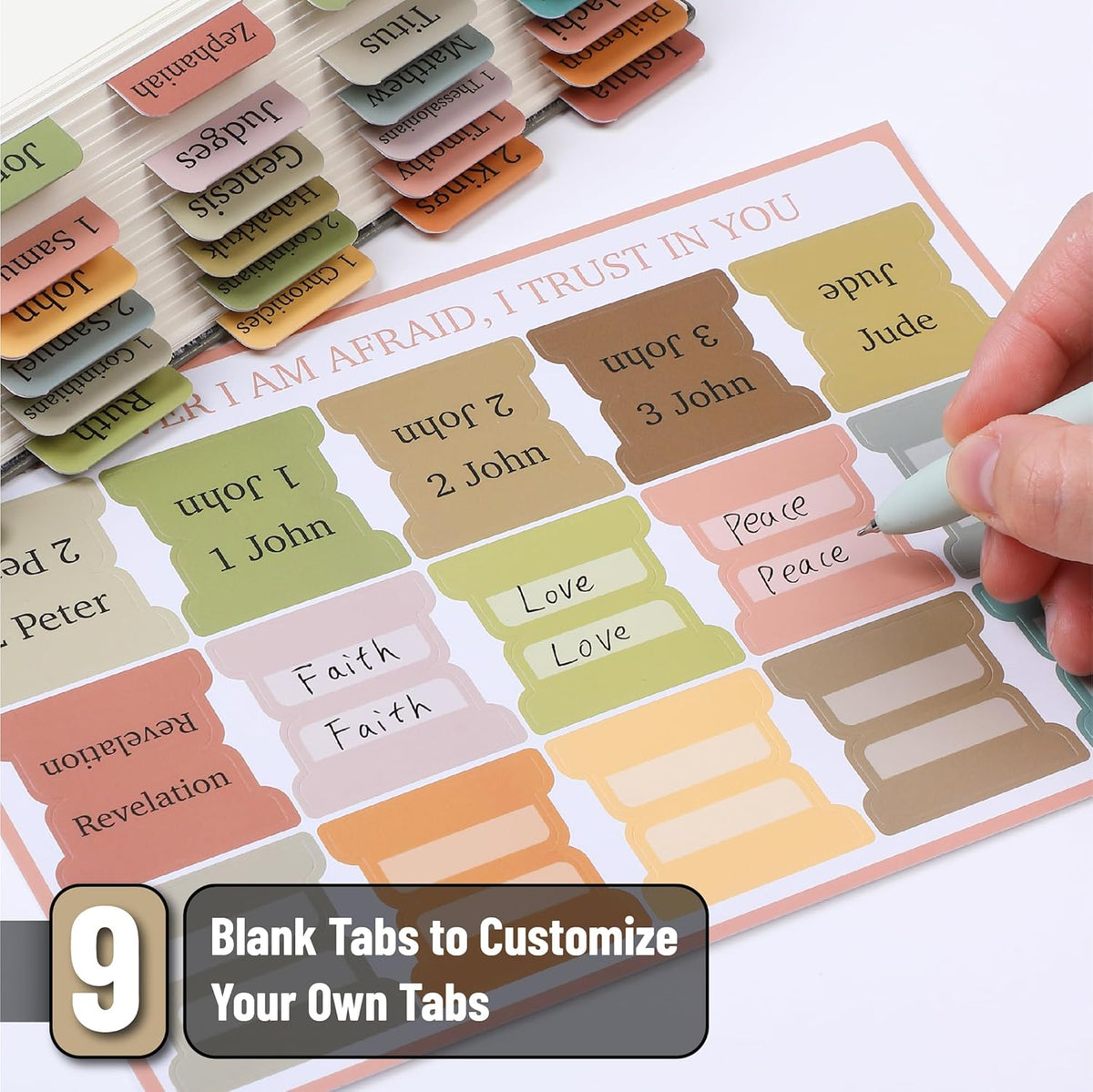 Mr. Pen- Bible Tabs, 75 Tabs, Boho Style, Laminated Bible Tabs for Women and Men