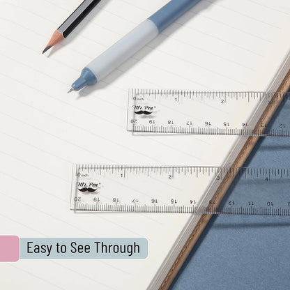 Plastic Ruler 8 Inch, 3 Pack, Clear, Metric & Imperial