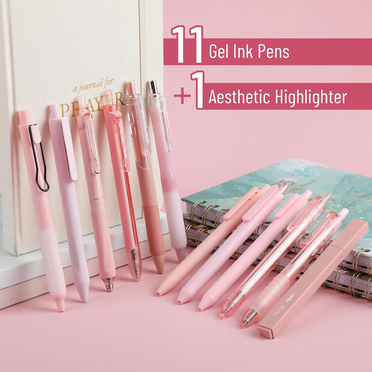 Mr. Pen- Gel Ink Pen Set, 12 pcs, Pastel Pink Barrel, Pink Pens Black Ink Gel Pens Fine Point 0.5mm