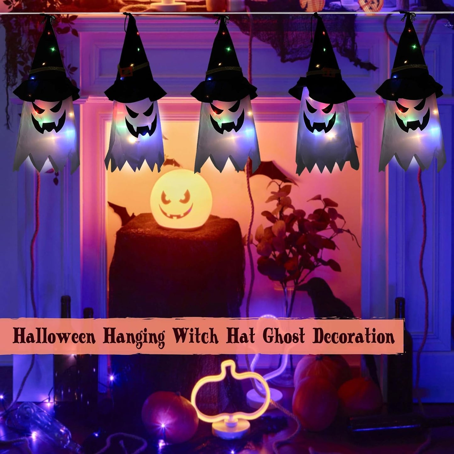 Mr. Pen- Halloween Hanging Lighted Glowing Ghost, 5 pcs, Halloween Ghosts