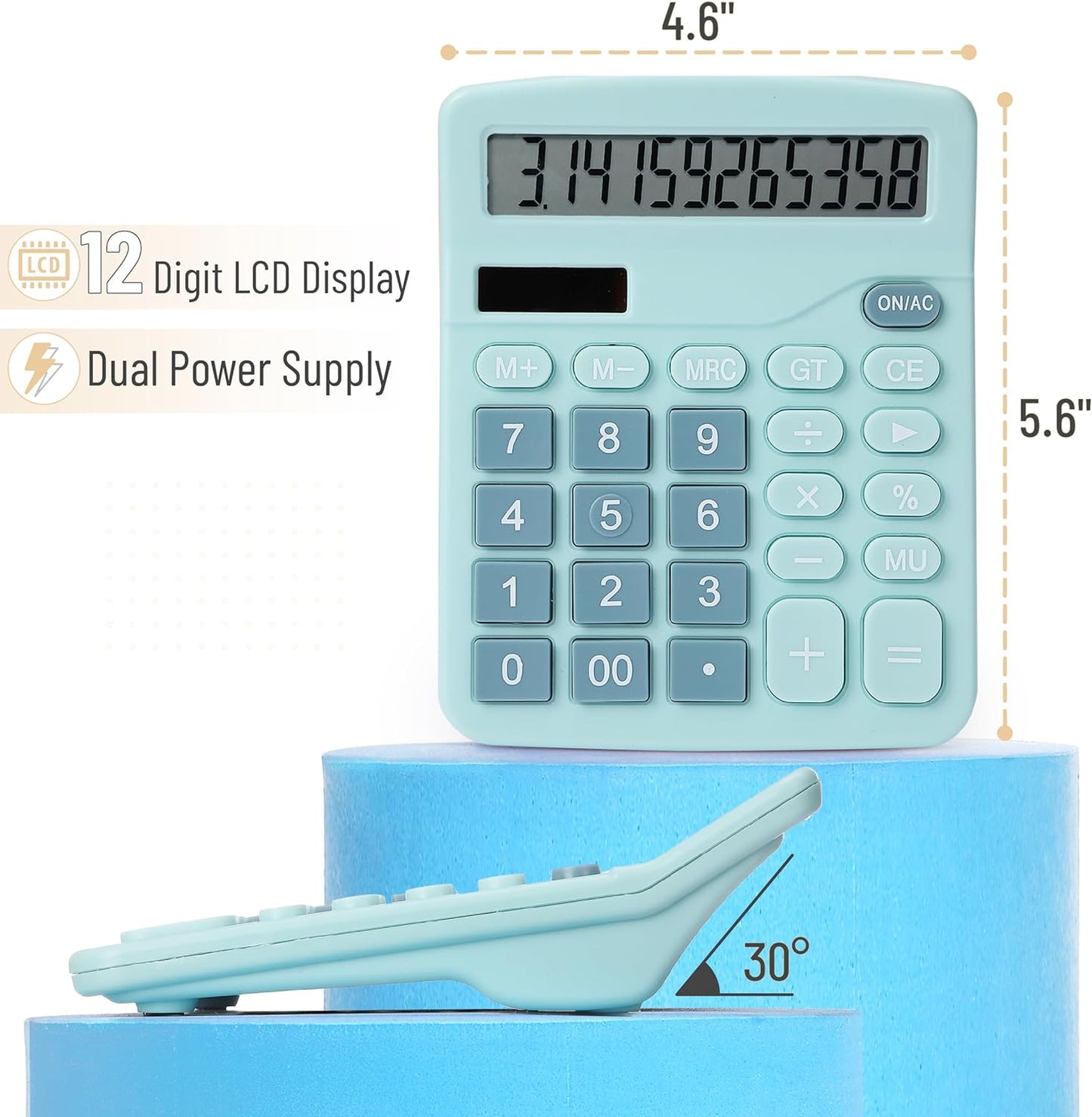 Calculator, Blue, Calculators Large Display, Standard Function Calculator, 12-Digit, Calculators Desktop, Office Calculator, Desktop Calculator, Desk Calculator Large Display, Blue Calculator