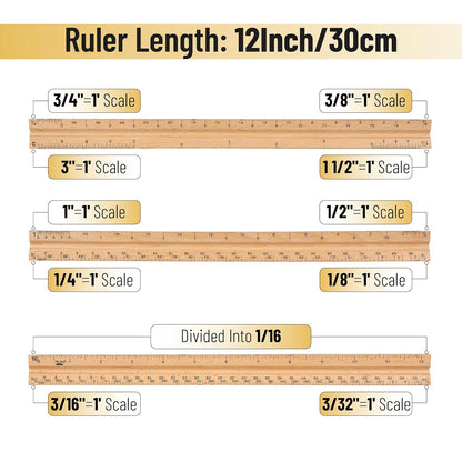 Mr. Pen- Architectural Scale Ruler, 12 Inch, 2 Pack, Wooden Architecture Ruler, Scale Ruler for Blueprints