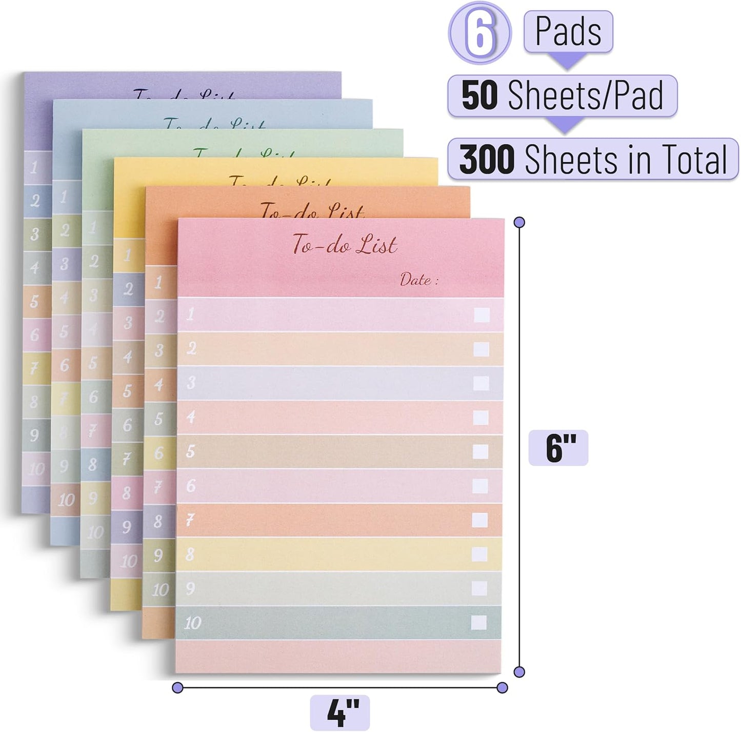 Mr. Pen- to Do List Sticky Notes, 4"x6", 6 Pads, 300 Sheets, Striped to Do List Notepad, Lined Sticky Notes, to Do List Planner