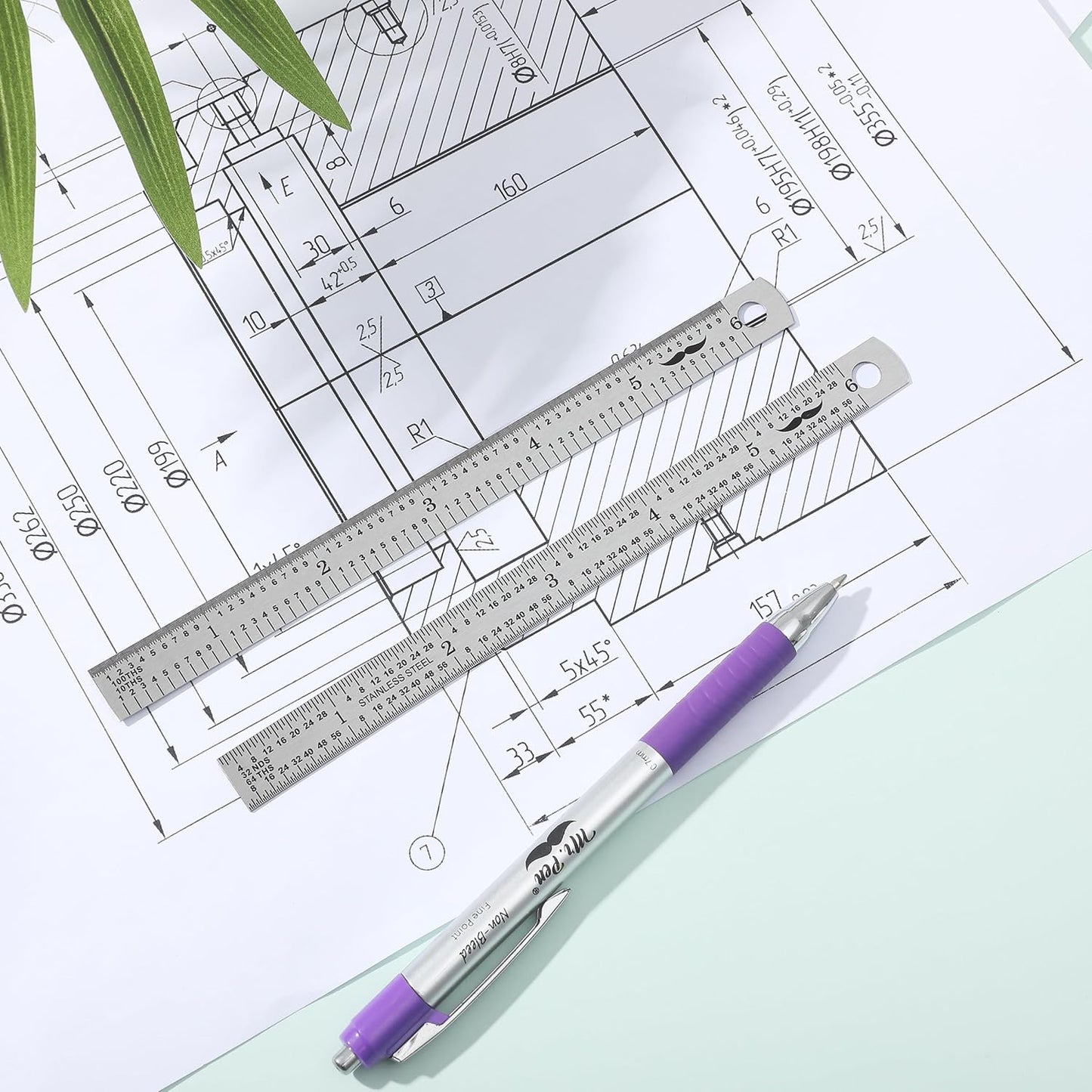 Mr. Pen- Machinist Ruler, 6-inch, 2 Pack, 1/64, 1/32, 1/100, 1/10 Graduations