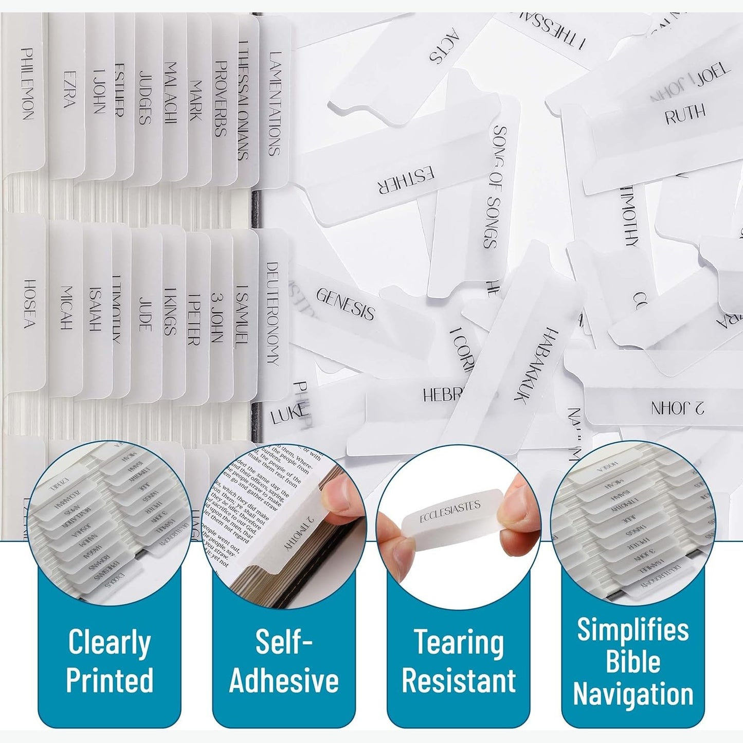 Mr. Pen- Bible Tabs, 75 Tabs, Transparent White Laminated Bible Tabs for Women and Men