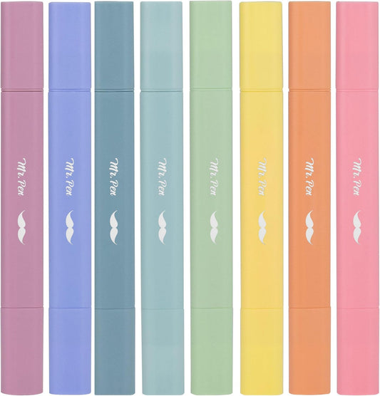 Mr. Pen- Aesthetic Dual Tip Bible Highlighters, No Bleed Through Assorted Color, 8pcs, Cute Highlighter Dual Tip for Journaling Supplies and School Accessories