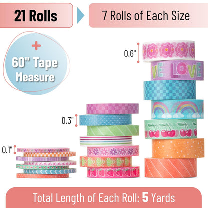 Mr. Pen- Washi Tape Set, 21 Rolls, Assorted Sizes, Pastel Bliss, Washi Tape for Journaling