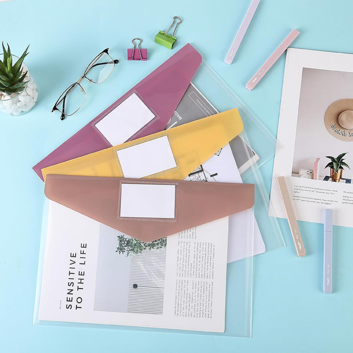 Mr. Pen- Clear Plastic Envelopes with Snap Closure, 30 Pack, A4, Letter Size, Colorful Flaps