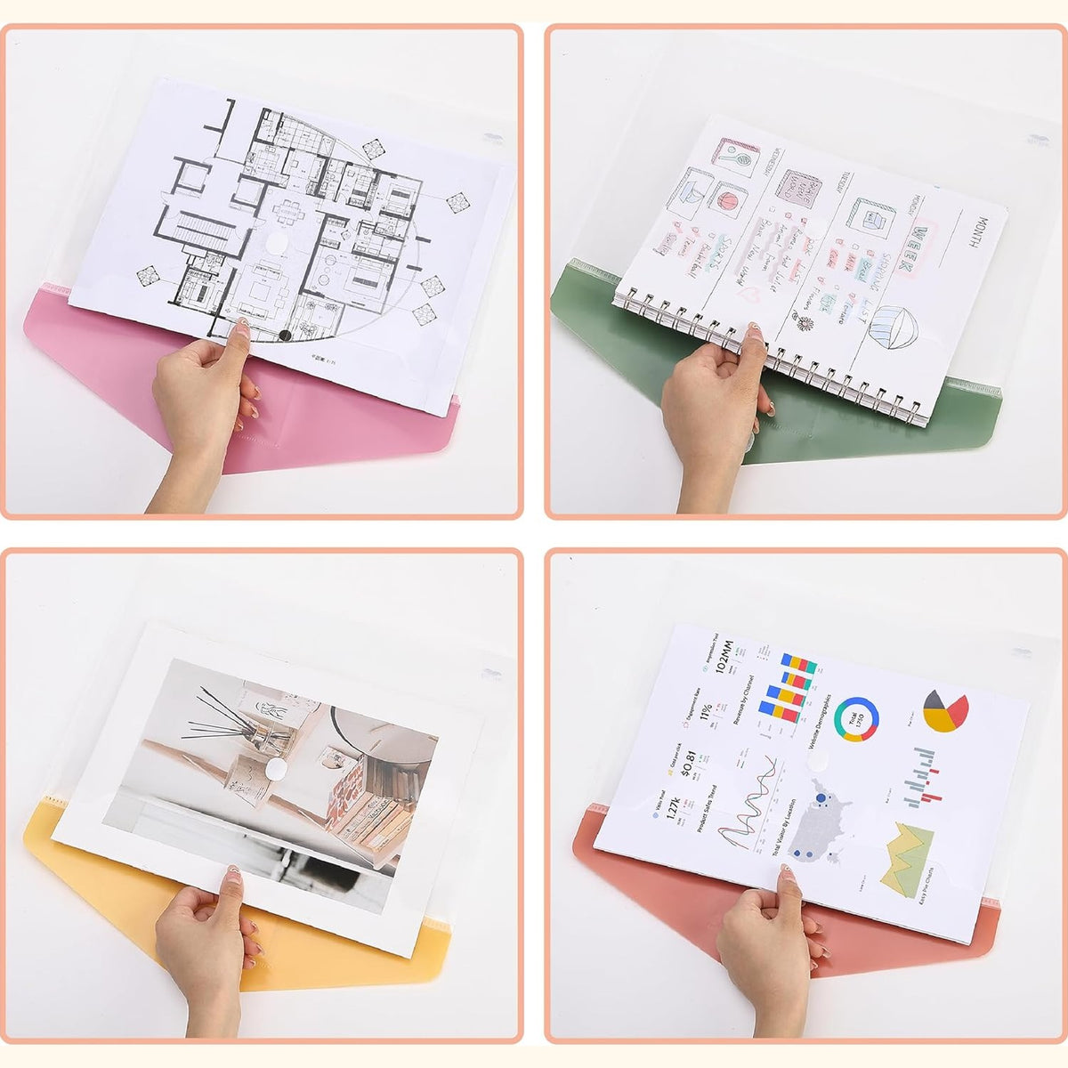 Mr. Pen- Clear Plastic Envelopes with Snap Closure, 30 Pack, A4, Letter Size, Colorful Flaps