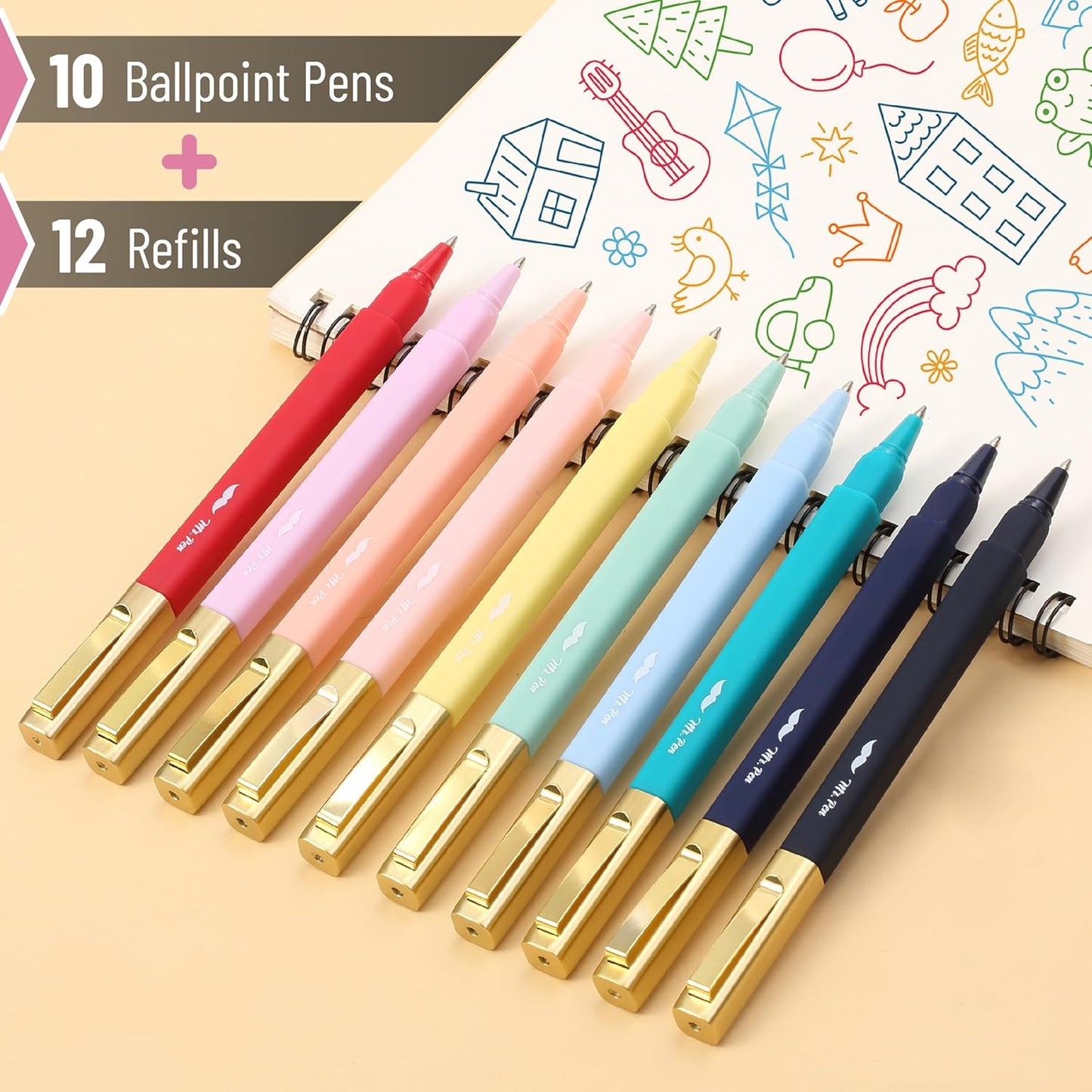 Mr. Pen- Aesthetic Pens, 10 Pack, Colorful Ink with Case and 12 Refills, Fast Dry, No Smear Bible Pens No Bleed Through