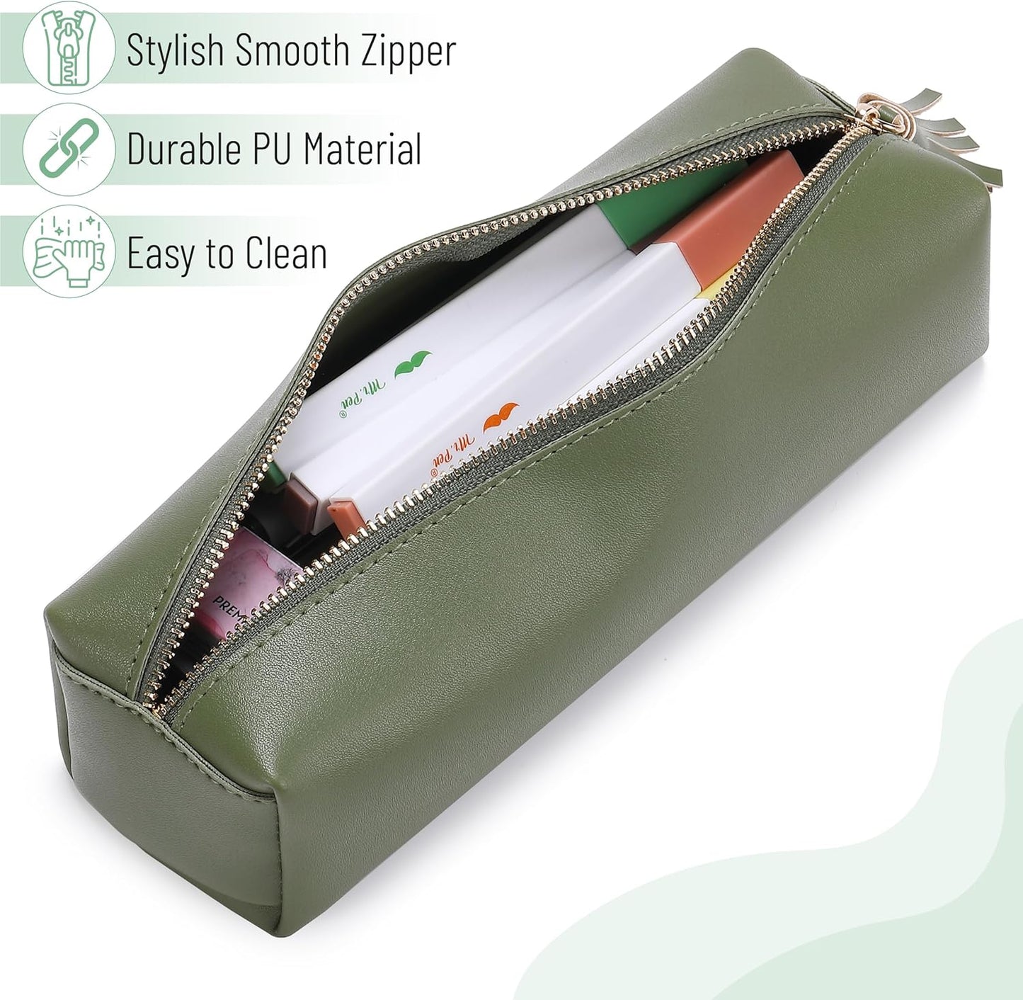 PU Leather Pencil Case, Green, Pencil Case Small Pencil Pouch Aesthetic Pencil Case, Cute Pencil Case Aesthetic, Leather Pencil Pouch Small Pencil Case Cute, Pencil Case for School