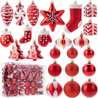 Mr. Pen- Assorted Christmas Ball Ornaments Set, 77 pcs, Red Christmas Ornaments Set, Shatterproof Christmas Ornaments