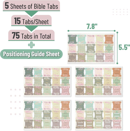 Mr. Pen- Bible Tabs, 75 pcs, Boho Floral, Gold Foil Lettering, Laminated Bible Tabs for Women and Men