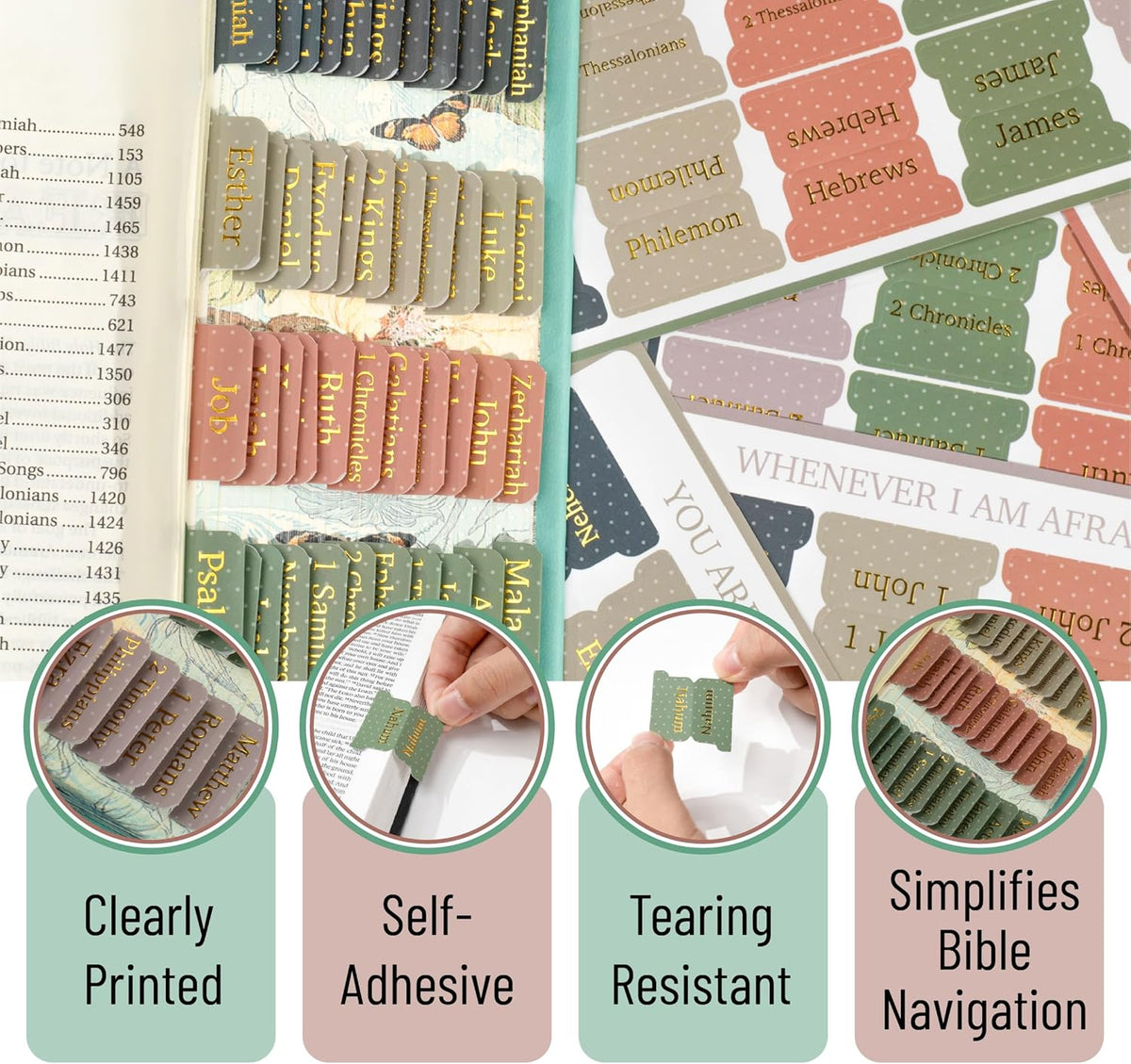 Mr. Pen- Bible Tabs, 75 pcs, Colorful, Gold Foil Lettering, Laminated Bible Tabs for Women and Men