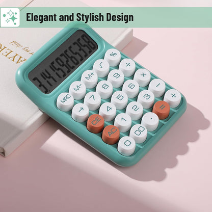 Mechanical Calculator, 12-Digit, Large LCD, Earthy Green, Round Keys