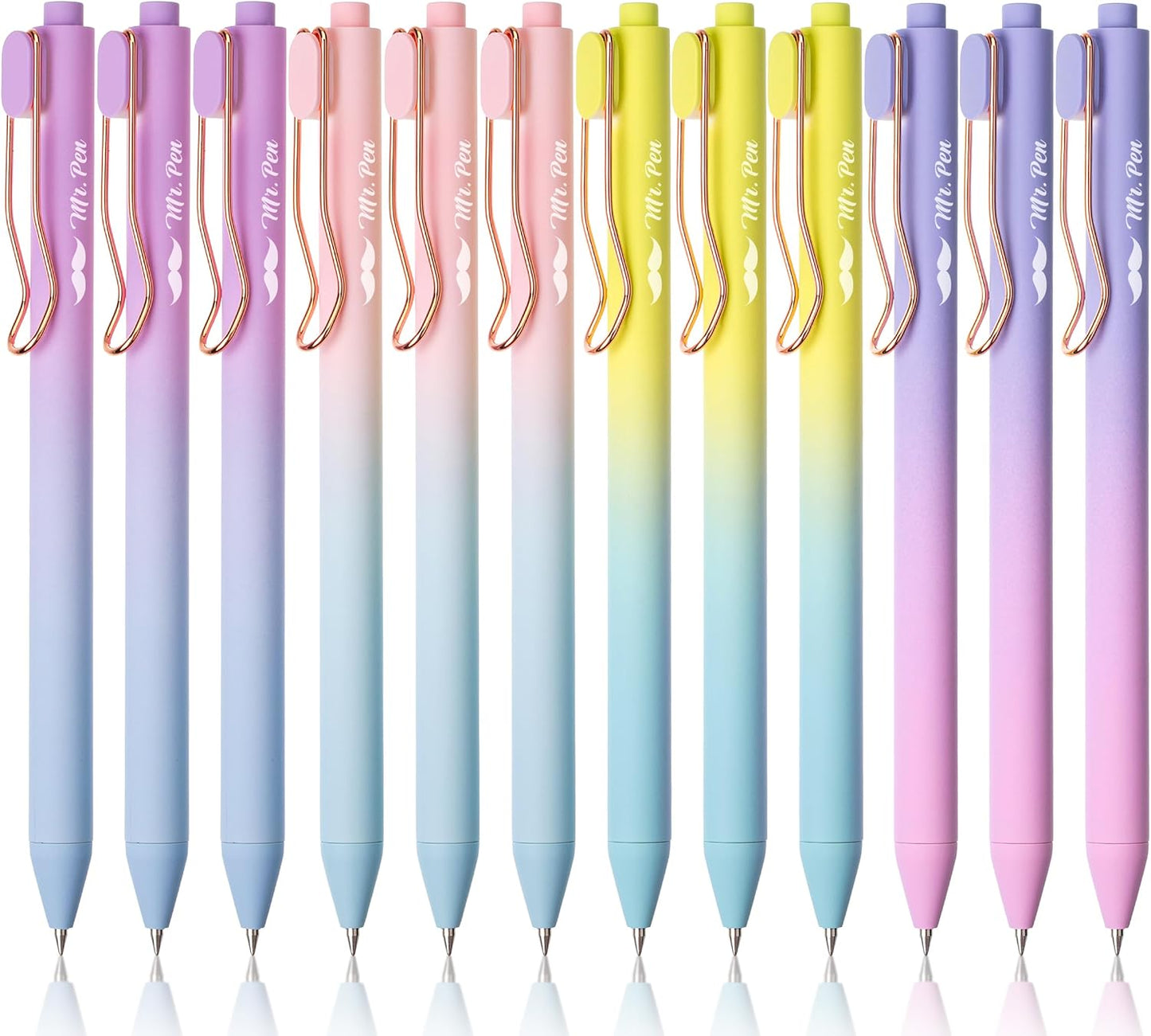 Mr. Pen- Retractable Gel Pens, 12 Pack, Black Ink Gel Pens Fine Point 0.5mm, Gradient Barrel
