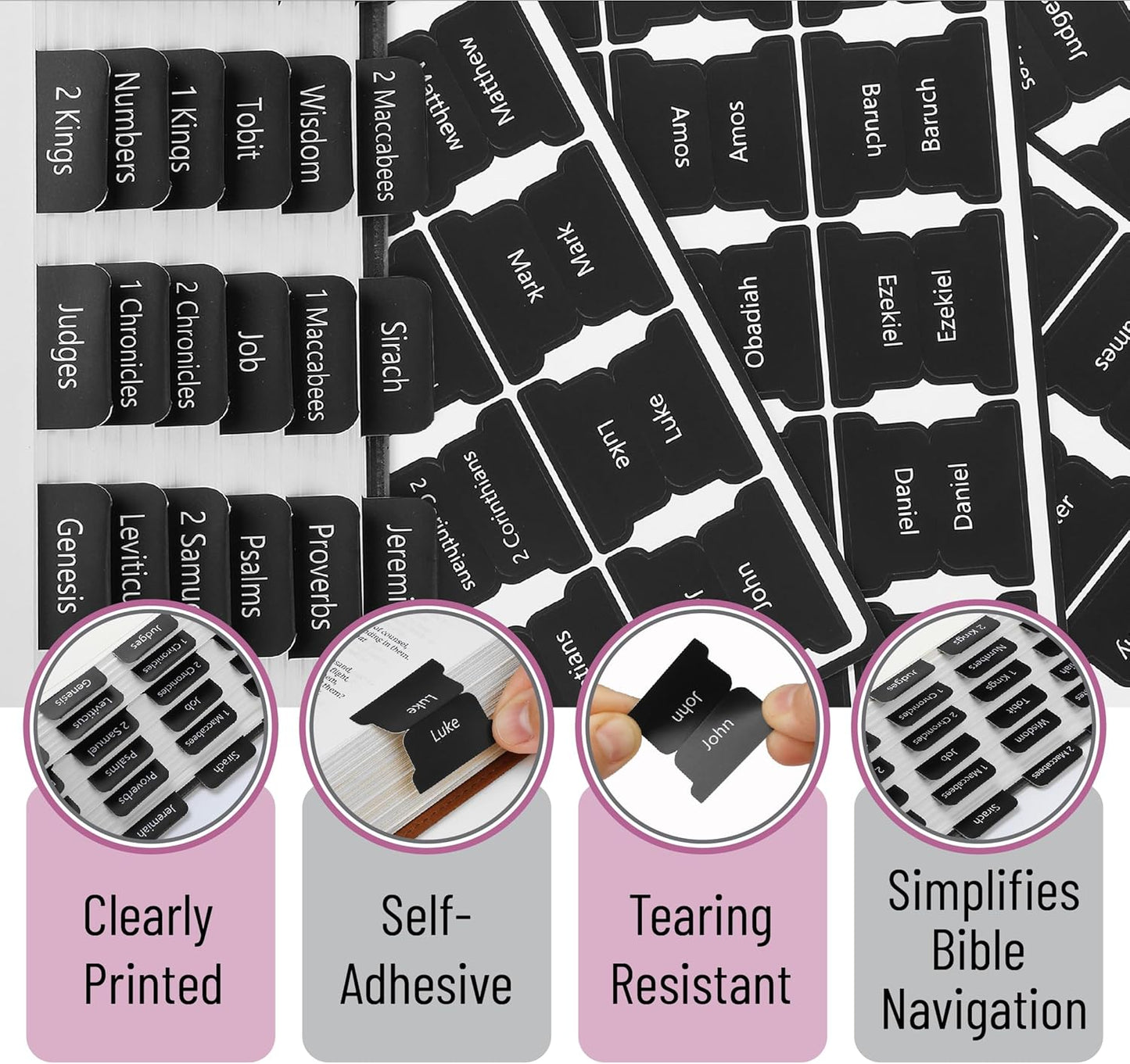 Mr. Pen- Bible Tabs, 75 Tabs, Black, Laminated Bible Tabs for Women and Men, Bible Tabs for Study Bible Index Tabs
