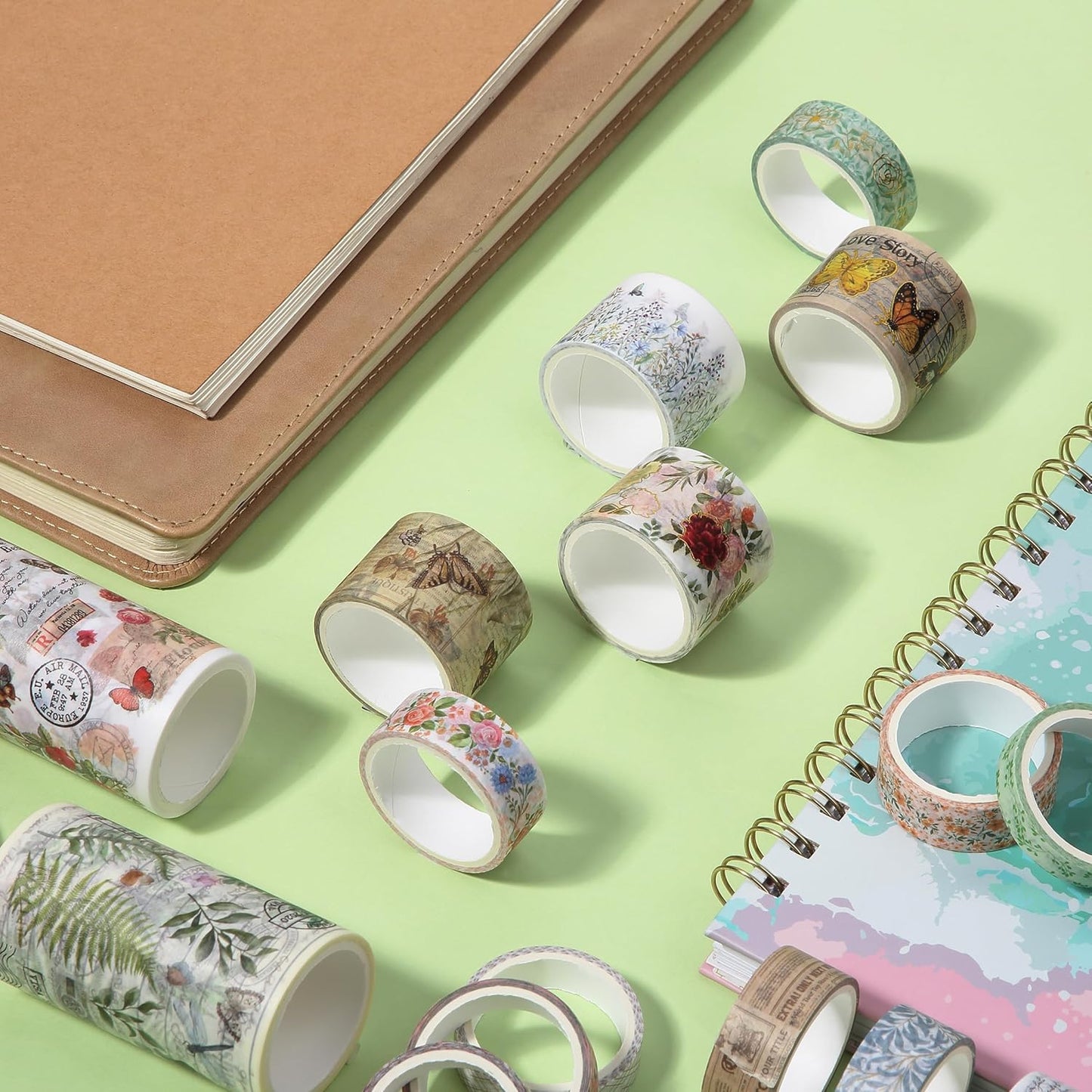 Flower Washi Tape Set, 24 Rolls, Vintage Botanical & Butterfly