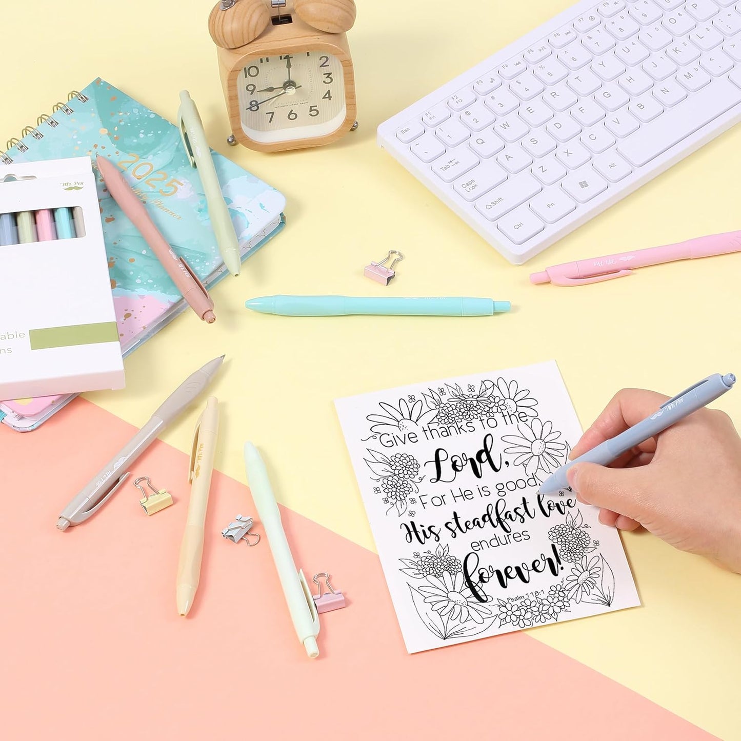 Mr. Pen- Retractable Gel Pens, 8 Pack, Black Ink, Soft Grip, Soft Pastel Barrel Gel Pens Fine Point 0.5mm, Retractable Pens