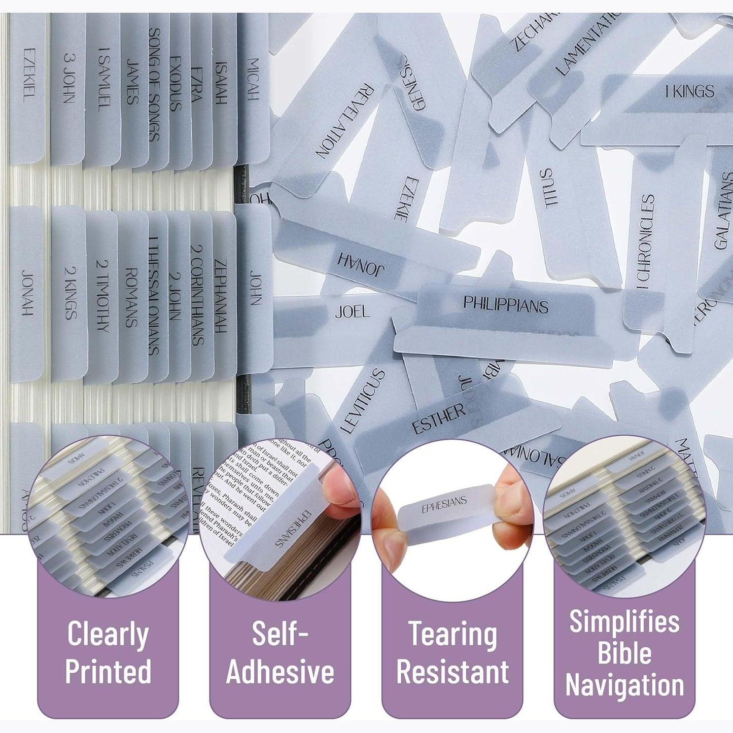 Mr. Pen- Bible Tabs, 75 Tabs, Transparent Dusty Blue Laminated Bible Tabs for Women and Men