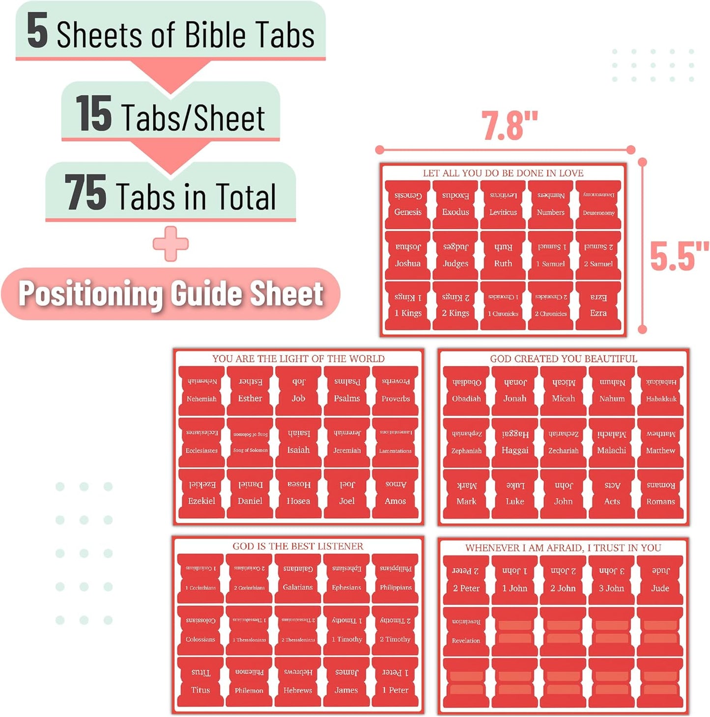 Mr. Pen- Bible Tabs, 75 Tabs, Saturated Red, Laminated Bible Tabs for Women and Men, Bible Tabs for Study Bible