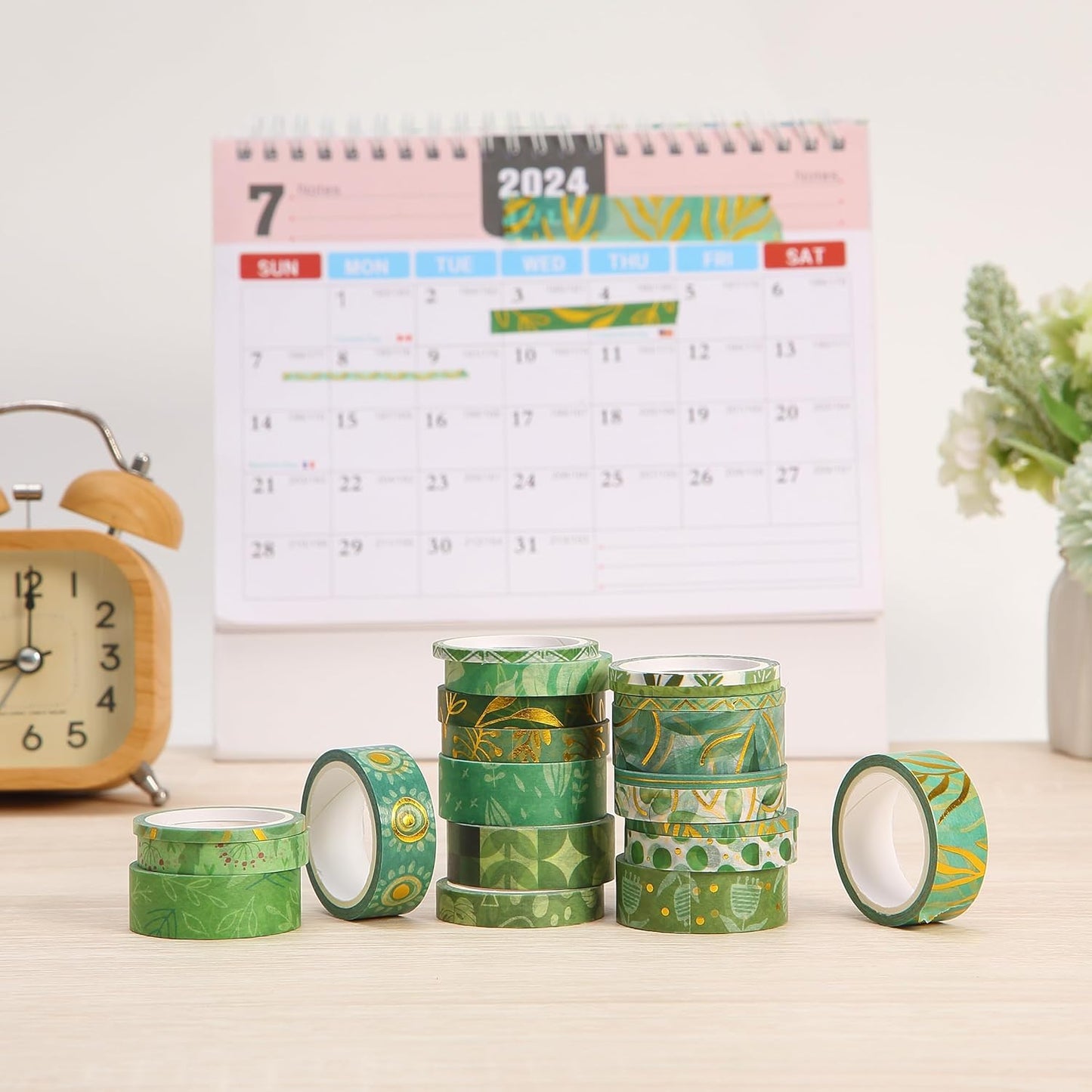 Mr. Pen- Washi Tape Set, 21 Rolls, Greenery Summer Design, Decorative Tapes with a Tape Measure