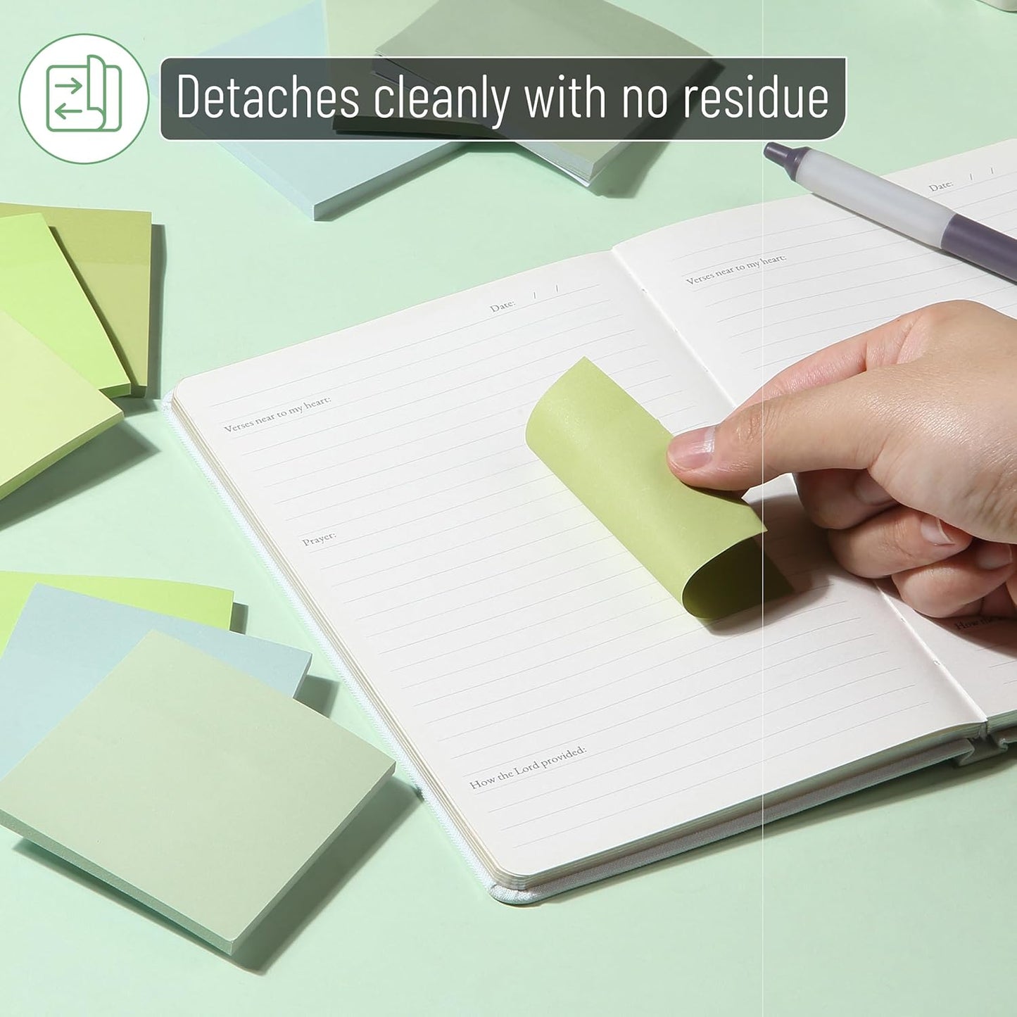 Green Sticky Notes 3x3 Inch, 12 Pads, 600 Sheets, Shades of Green