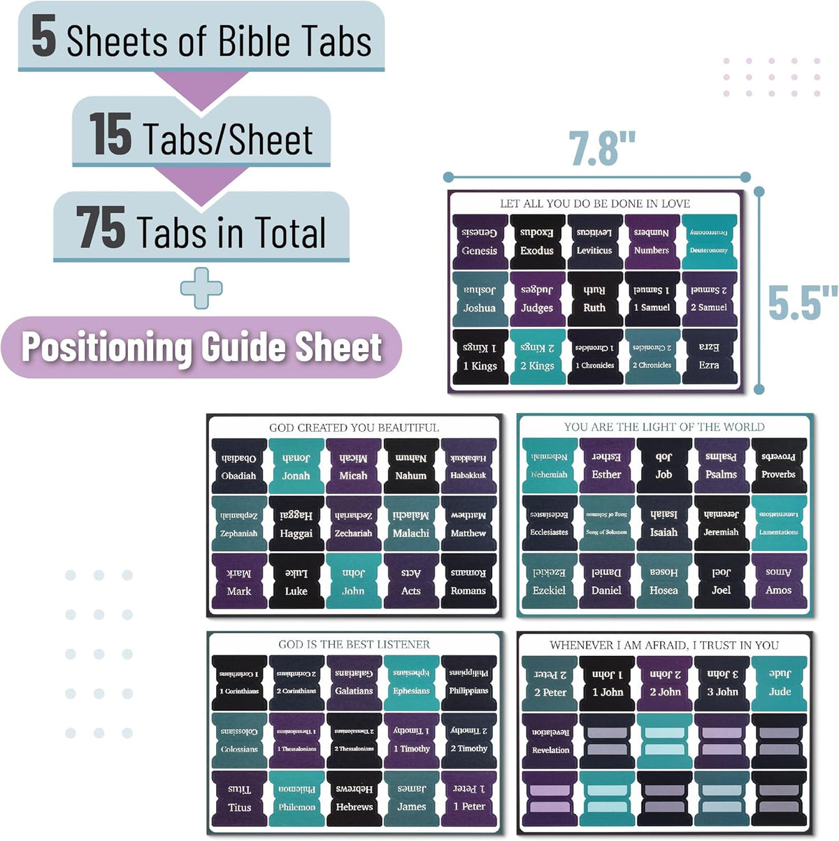 Mr. Pen- Bible Tabs, 75 pcs, Celestial Symphony, Silver Foil Embossed Lettering Laminated Bible Tabs