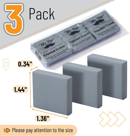 Mr. Pen- Kneaded Eraser, 3 Pack, Grey, 1.44"x1.36" Kneaded Erasers for Artists, Art Eraser